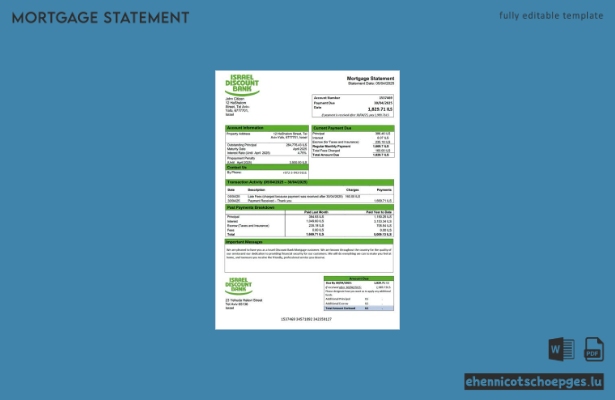 Beispiel eines Hypothekenauszugs der Israel Discount Bank (Word- und PDF-Datei)